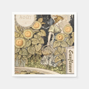 Serviette En Papier Femme du jardin de tournesols Art nouveau vintage
