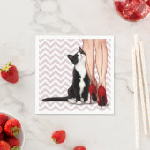 Serviette En Papier Femme et chat Tuxedo (En situation)