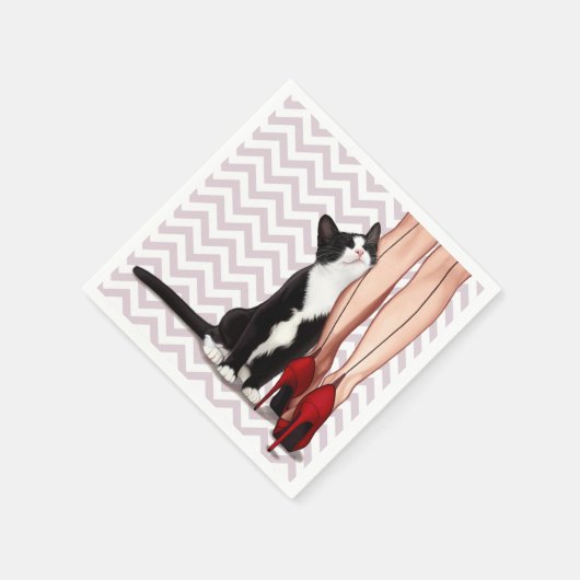 Serviette En Papier Femme et chat Tuxedo (Coin)