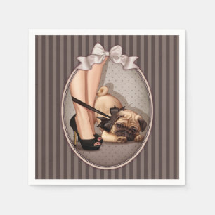 Serviette En Papier Femme et chiot de carlin