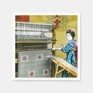 Serviette En Papier Femme japonaise vintage employant un moulin en