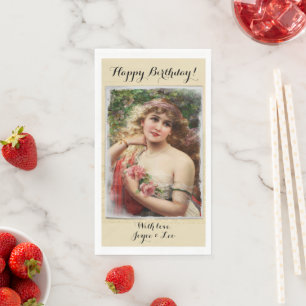 Serviette En Papier Femme victorienne avec roses roses romantiques