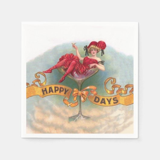 Serviette En Papier Femme victorienne Champagne Rouge Happy (Devant)