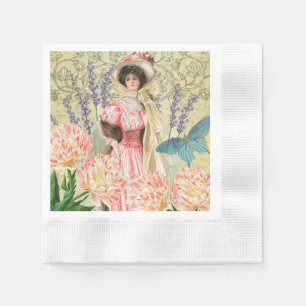 Serviette En Papier Femme victorienne florale rose Régence