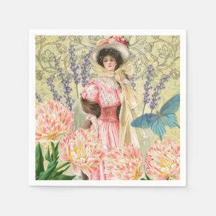Serviette En Papier Femme victorienne florale rose Régence