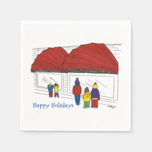 Serviette En Papier Fenêtre Shopping NYC Noël Festive