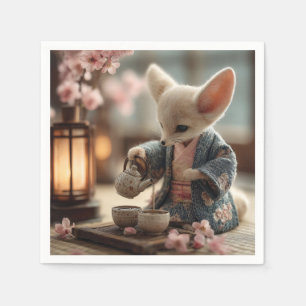 Serviette En Papier Fennec Fox dans un Kimono exécutant une cérémonie