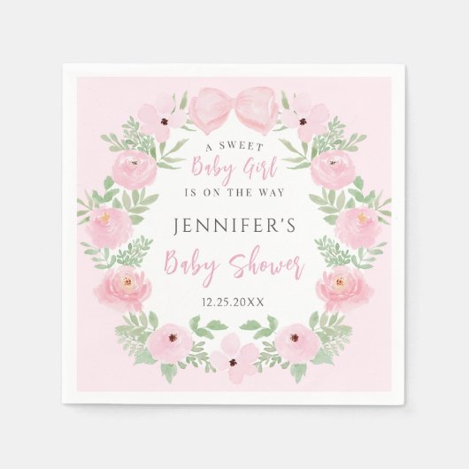 Serviette En Papier Fer rose avec douche avant bébé à arc mignon (Devant)