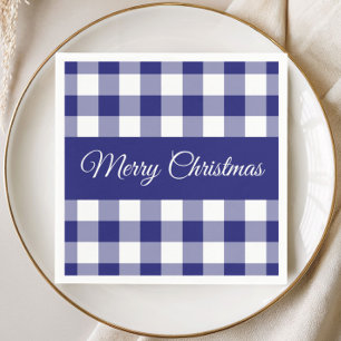 Serviette En Papier Ferme Bleu Vichy Joyeux Noël