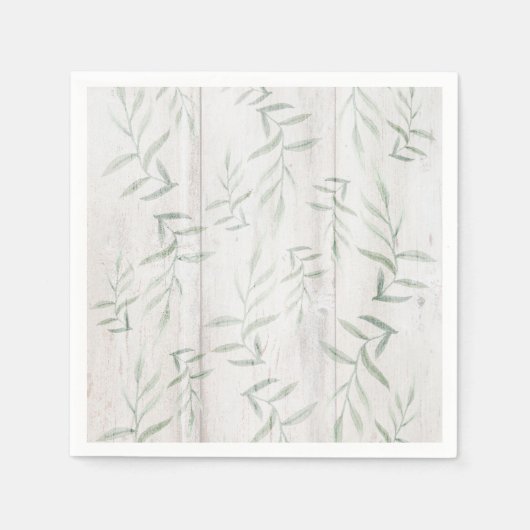 Serviette En Papier Ferme Botanique Blanc Bois Rustique Feuille (Devant)