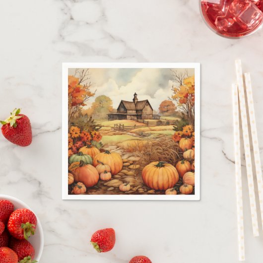 Serviette En Papier Ferme citrouille automne récolte Thanksgiving (En situation)
