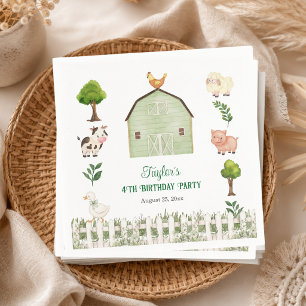 Serviette En Papier Ferme d'animaux à l'aquarelle 4ème anniversaire