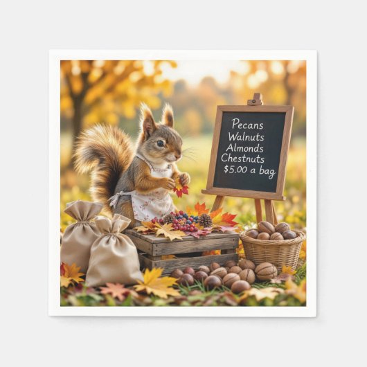 Serviette En Papier Ferme d'automne avec écureuil (Devant)