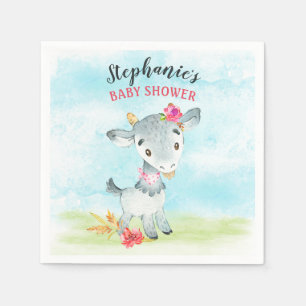 Serviette En Papier Ferme de Baby shower de chèvres Watercolor Girls