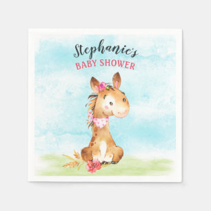 Serviette En Papier Ferme de Baby shower Watercolor Girl Horse