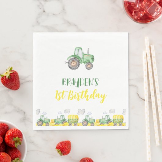Serviette En Papier Ferme de tracteur vert Anniversaire (En situation)