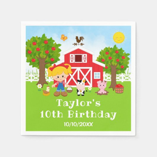 Serviette En Papier Ferme Red Grange Blonde Coiffeuse Fille Anniversai (Devant)