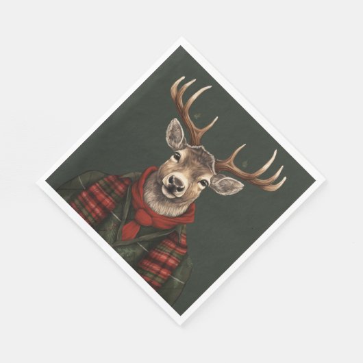 Serviette En Papier Ferme Rustique Plaid Deer Et Vert (Coin)