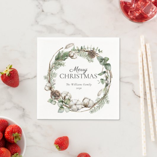 Serviette En Papier Ferme rustique Verdure Wreath Joyeux Noël (En situation)