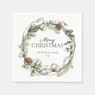 Serviette En Papier Ferme rustique Verdure Wreath Joyeux Noël