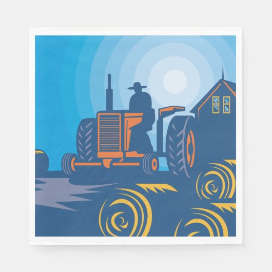 Serviette En Papier Fermier Sur Un Tracteur (Devant)