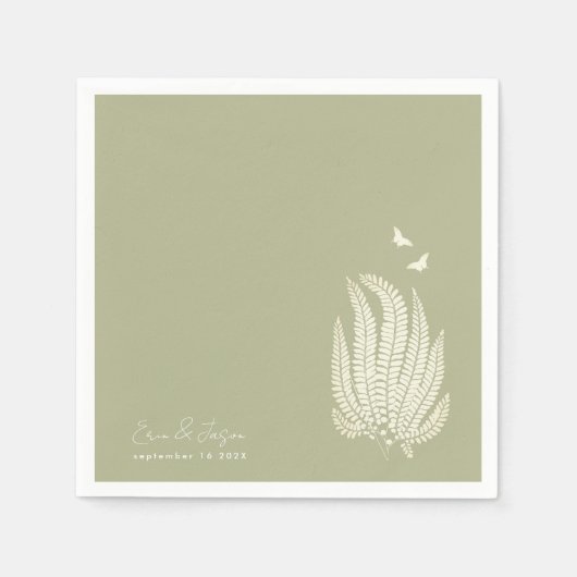 Serviette En Papier Fern et papillons | Serviettes de réception de mar (Devant)