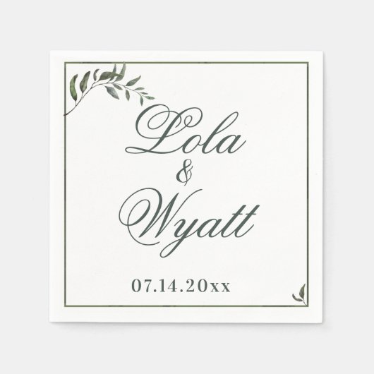 Serviette En Papier Fern Green Willow Branch Mariage élégant (Devant)