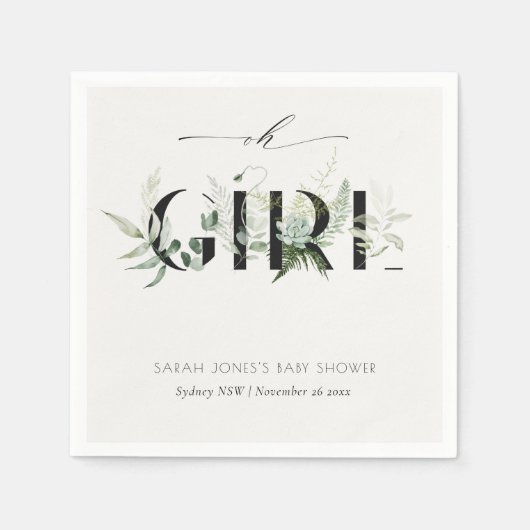 Serviette En Papier Ferne feuillue mousseuse Succulent oh Baby shower  (Devant)