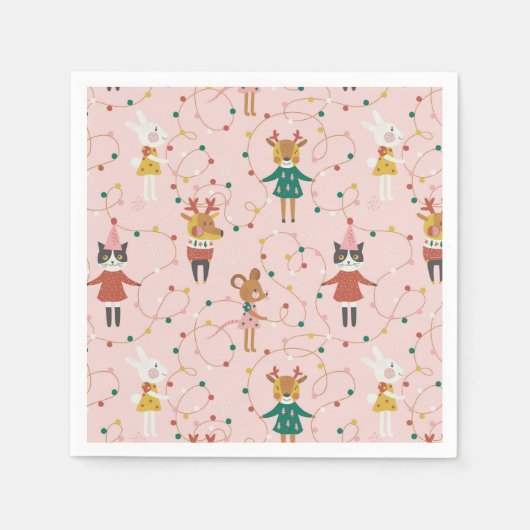 Serviette En Papier Festif Animal amis Motif de Noël (Devant)