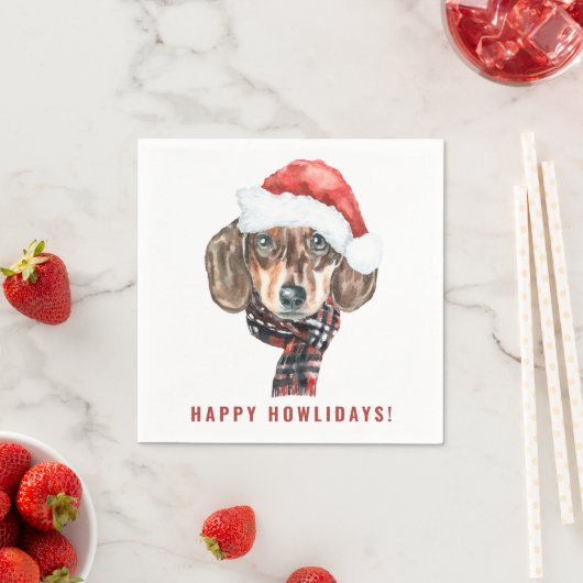 Serviette En Papier Festif aquarelle Dachshund Père Noël Noël (En situation)