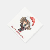 Serviette En Papier Festif aquarelle Dachshund Père Noël Noël (Coin)