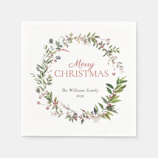 Serviette En Papier Festif chaud hiver Berry Wreath Joyeux Noël (Devant)