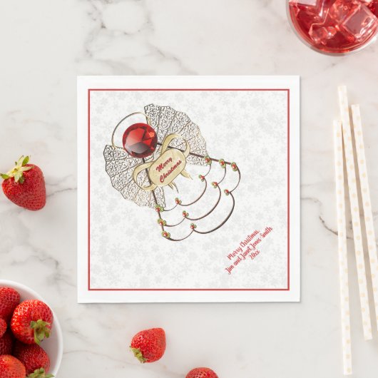 Serviette En Papier Festif Joyeux Noël Angel Rouge/Gold Filigree (En situation)