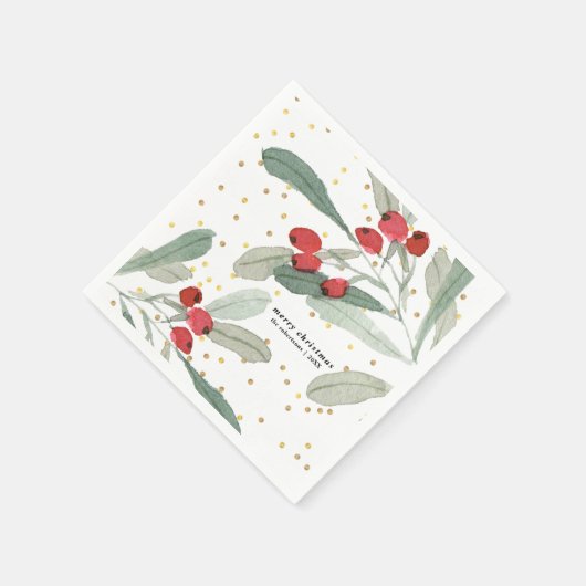 Serviette En Papier Festif Noël Botanical Dots Or (Coin)
