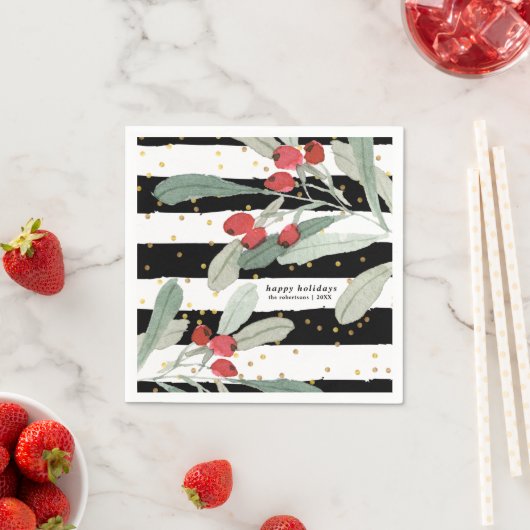 Serviette En Papier Festif Noël Botaniques Fêtes Or (En situation)