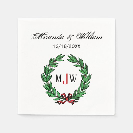 Serviette En Papier Festif Noël Noël Noël Holly Wreath Monogramme (Devant)