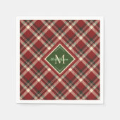 Serviette En Papier Festif Noël Rustique Rouge Vert Plaid Monogramme (Devant)