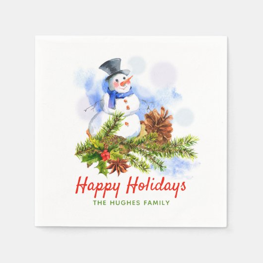 Serviette En Papier Festif Noël Snowman Personnalisé (Devant)