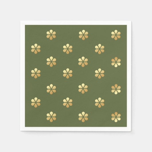 Serviette En Papier Festif Noël Vert & Or Floral (Devant)