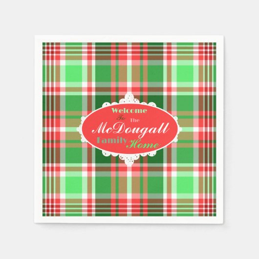 Serviette En Papier Festif personnalisé Rouge Vert blanc Noël (Devant)