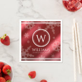 Serviette En Papier Festif Red Foil Snowflakes Nom du monogramme (En situation)