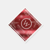 Serviette En Papier Festif Red Foil Snowflakes Nom du monogramme (Coin)