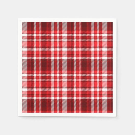 Serviette En Papier Festif rouge et blanc plaid (Devant)