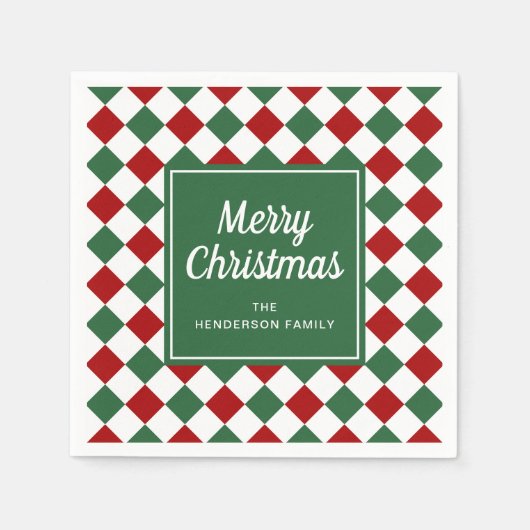 Serviette En Papier Festif Rouge et Vert chèque Joyeux Noël (Devant)