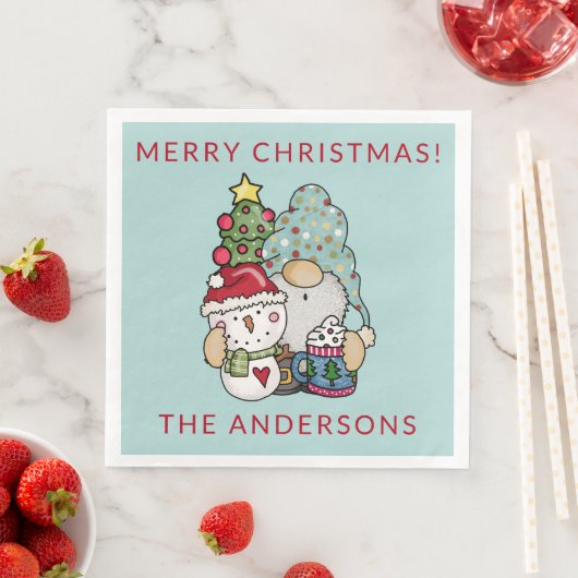 Serviette En Papier Festif rustique Gnome Snowman Joyeux Noël fête (En situation)