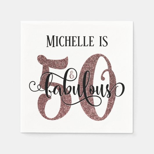 Serviette En Papier Festive 50 & Fabuleux Rose Gold Parties scintillan (Devant)