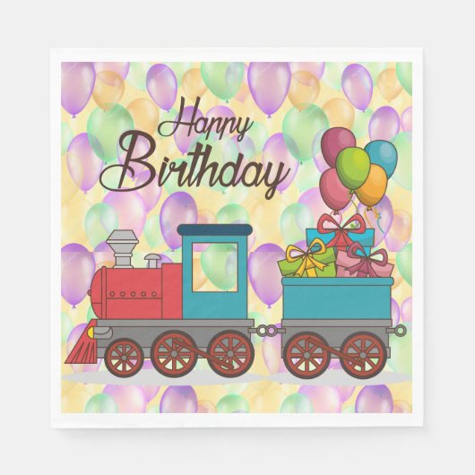 Serviette En Papier Festive Birthday  Balloon Train Birthday (Devant)