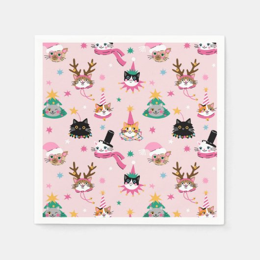 Serviette En Papier Festive Chat Faces en Motif Casquette de vacances (Devant)