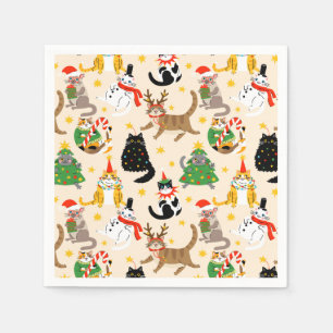 Serviette En Papier Festive Chats Motif de Noël