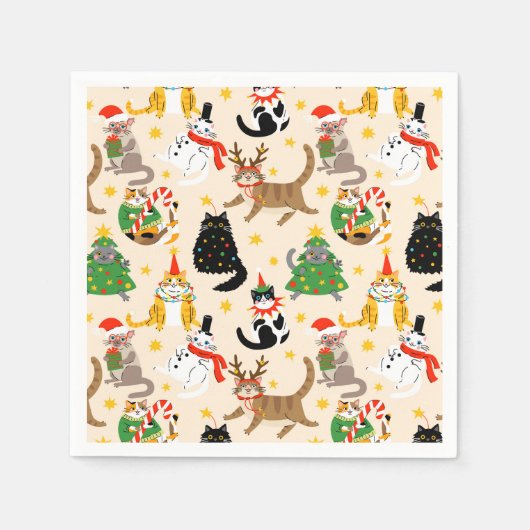 Serviette En Papier Festive Chats Motif de Noël (Devant)